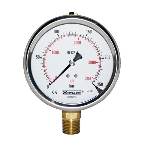 100mm Dial Face Stem Mount Pressure Gauge with BSPP Connection